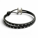 Celine Triomphe Studded Clasp Leather Bangle Bracelet Black Silver — view 5