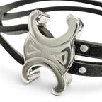 Celine Triomphe Studded Clasp Leather Bangle Bracelet Black Silver — view 7