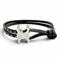 Celine Triomphe Studded Clasp Leather Bangle Bracelet Black Silver