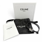Celine Triomphe Studded Clasp Leather Bangle Bracelet Black Silver — view 2