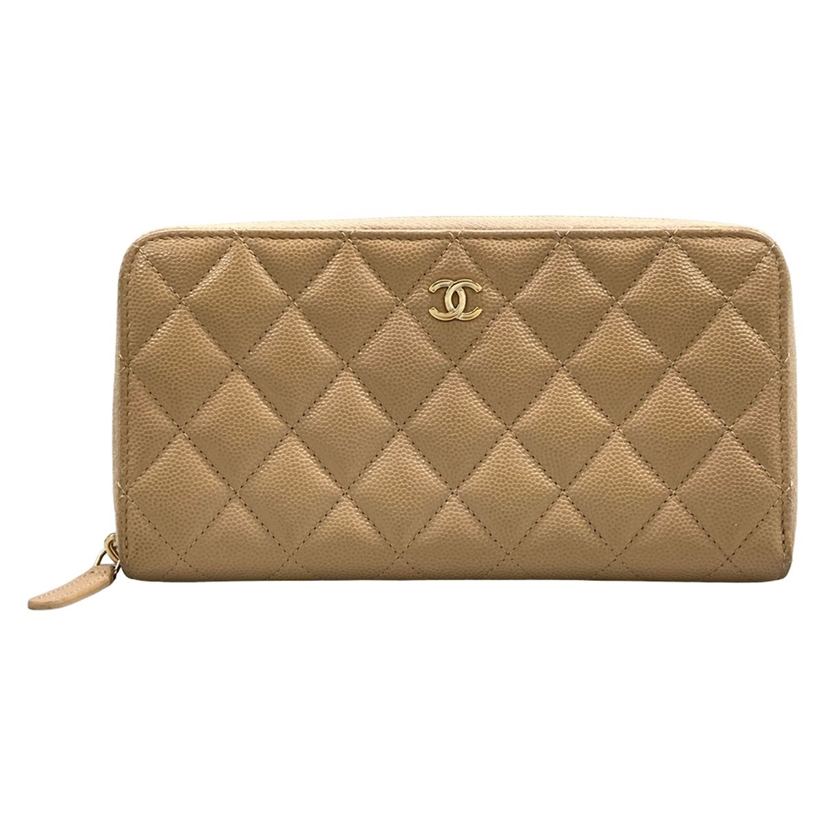 Chanel Wallet Quilted Beige Zip Around
