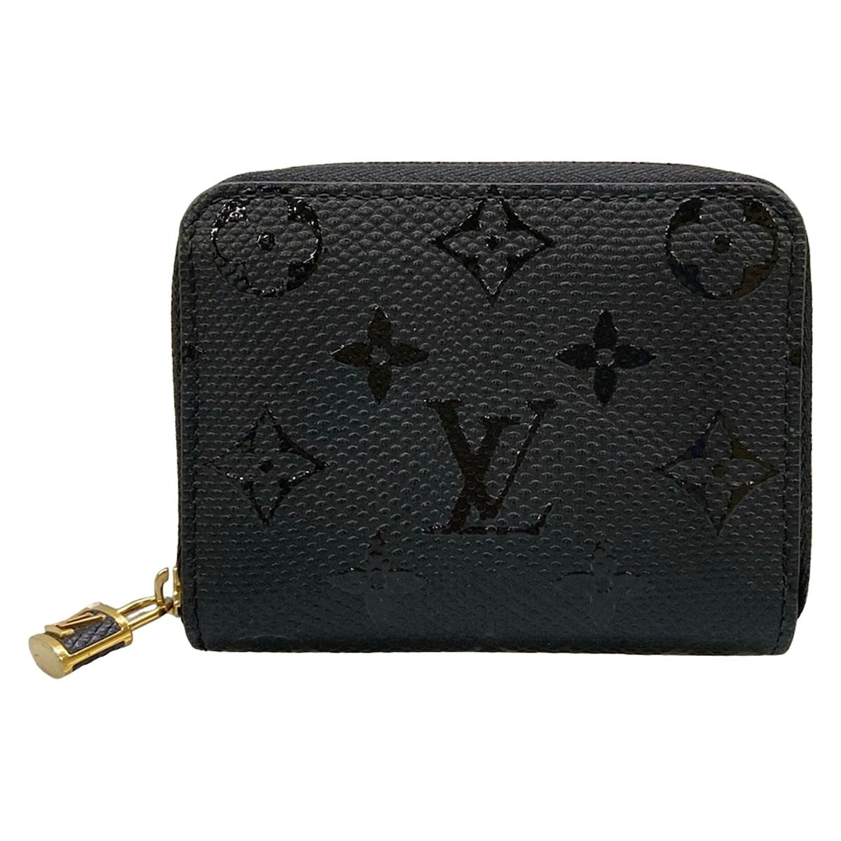 Louis Vuitton Coin Purse Exotic Leather Zippy Black Zip Around Monogram Pattern