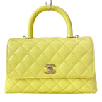 Chanel Handbag Small Top Handle Flap Bag Quilted Coco XS Light Yellow