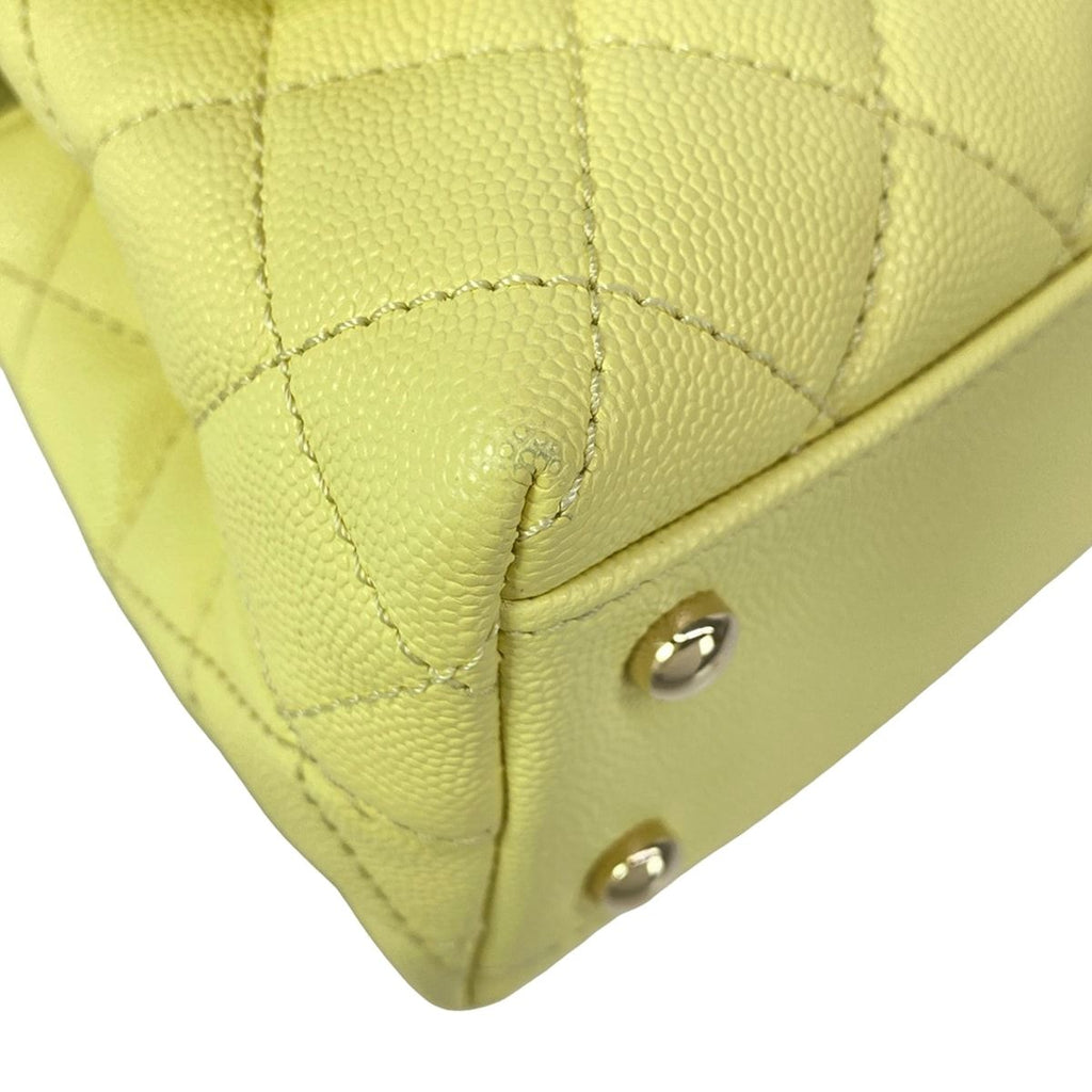 Chanel Handbag Small Top Handle Flap Bag Quilted Coco XS Light Yellow — view 7
