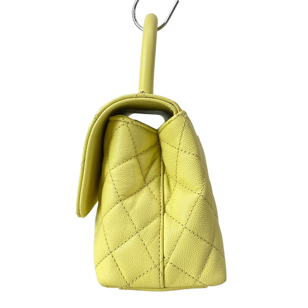 Chanel Handbag Small Top Handle Flap Bag Quilted Coco XS Light Yellow — view 4