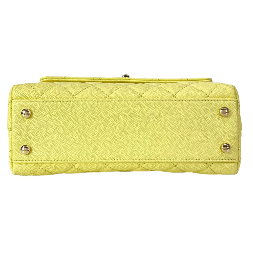 Chanel Handbag Small Top Handle Flap Bag Quilted Coco XS Light Yellow — view 5