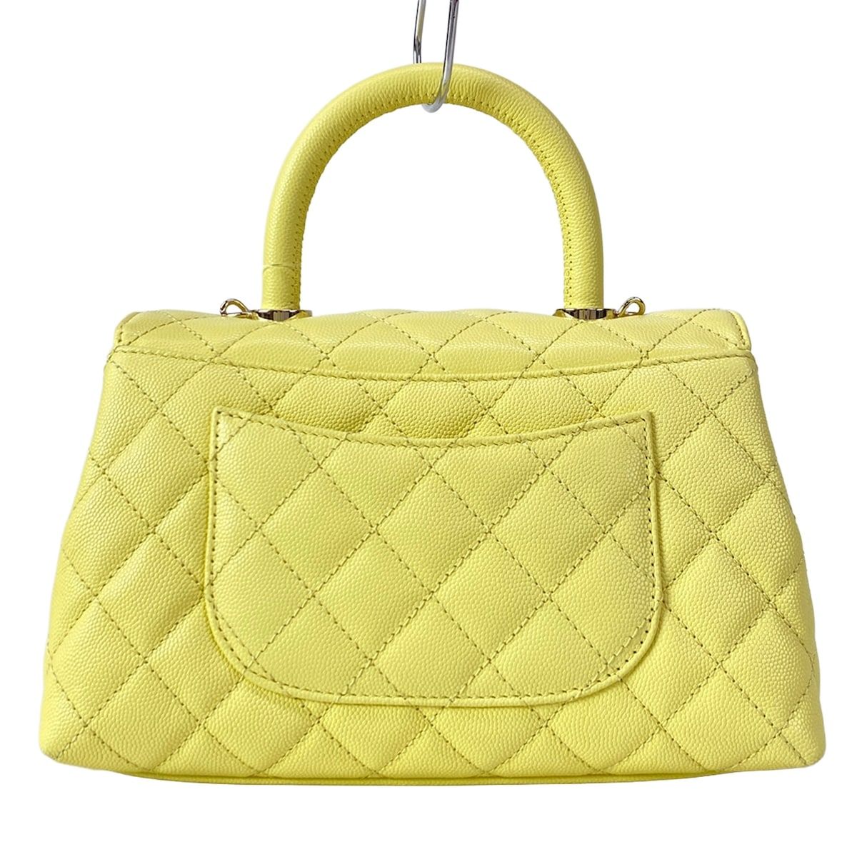 Chanel Handbag Small Top Handle Flap Bag Quilted Coco XS Light Yellow — view 3