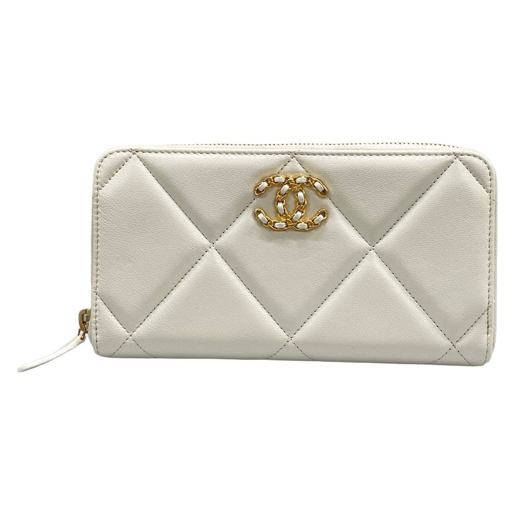Chanel Wallet Chanel 19 Long Zip White Gold Round Zipperkinskin