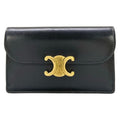 Celine Wallet Long Card Case Black Leather with Triomphe Flap