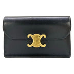 Celine Wallet Long Card Case Black Leather with Triomphe Flap