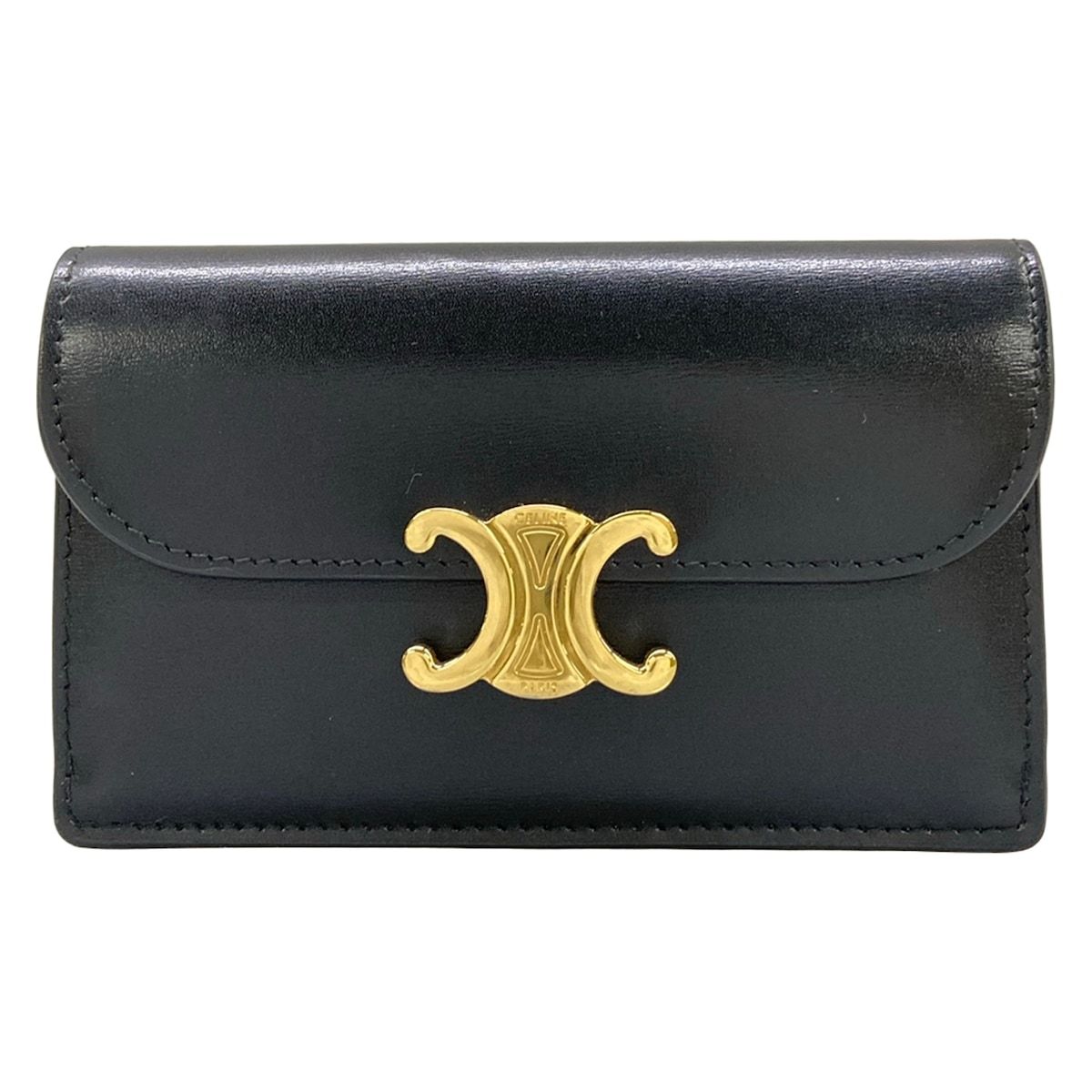 Celine Wallet Long Card Case Black Leather with Triomphe Flap