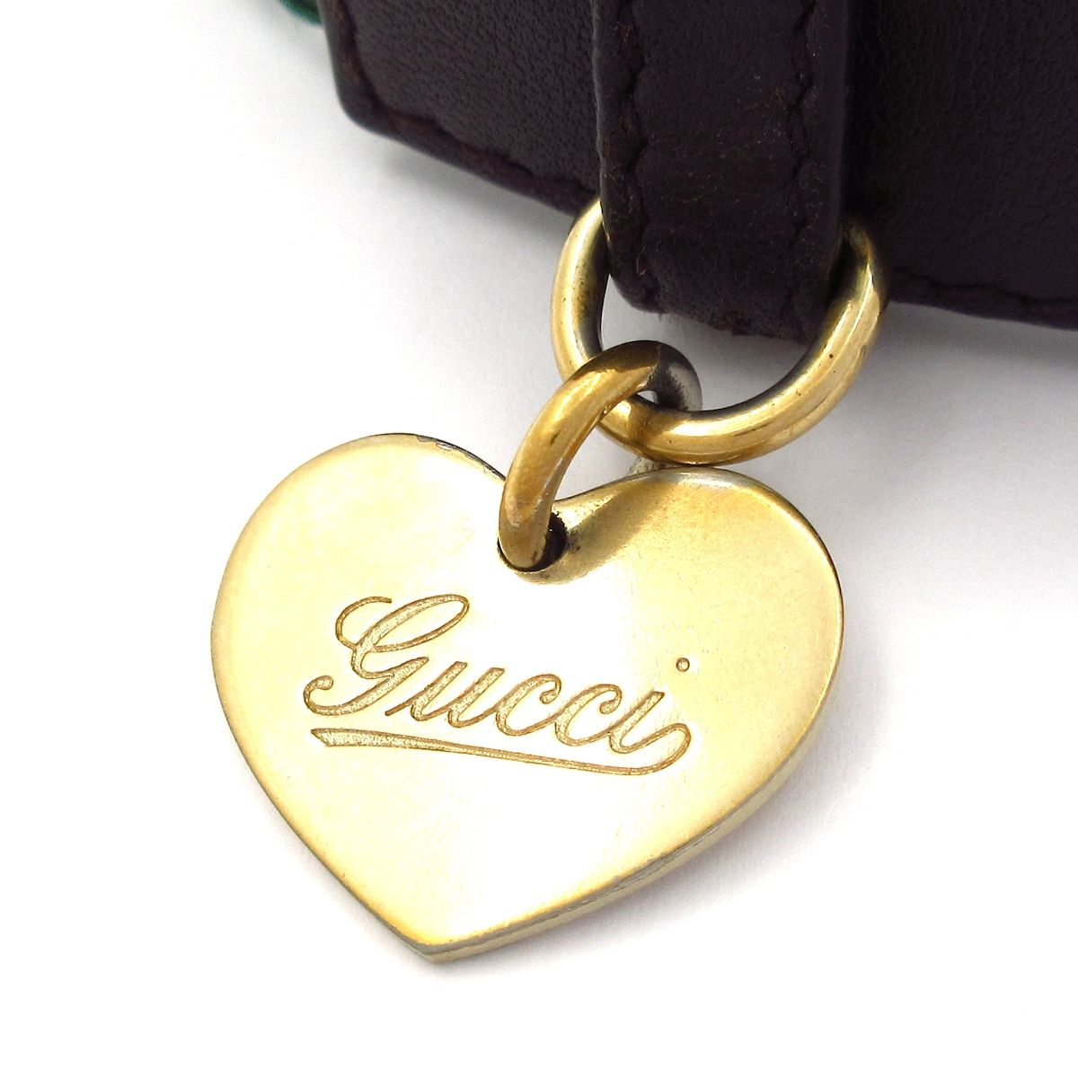 Gucci Bracelet Sherry Leather Dark Brown Green Multi Heart — view 2