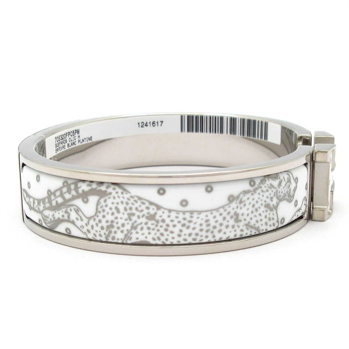 Hermes Bangle Clic H Silver White Cheetah Bracelet — view 2