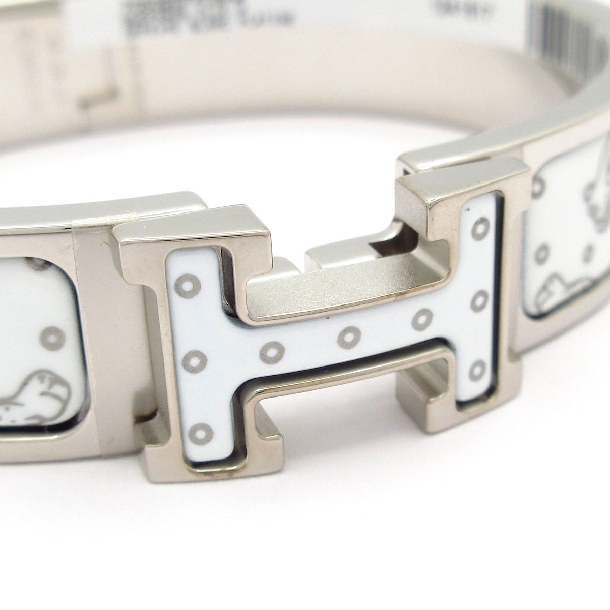 Hermes Bangle Clic H Silver White Cheetah Bracelet — view 5
