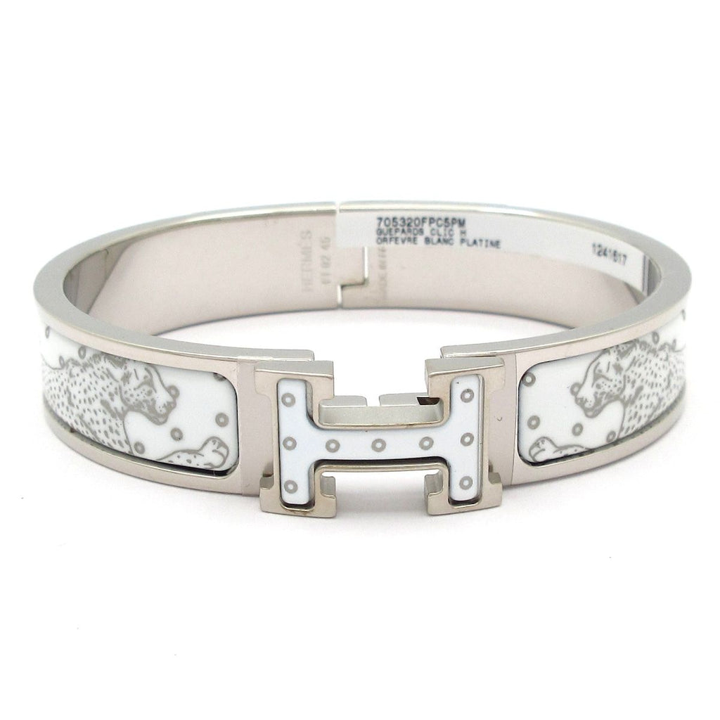 Hermes Bangle Clic H Silver White Cheetah Bracelet