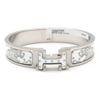 Hermes Bangle Clic H Silver White Cheetah Bracelet