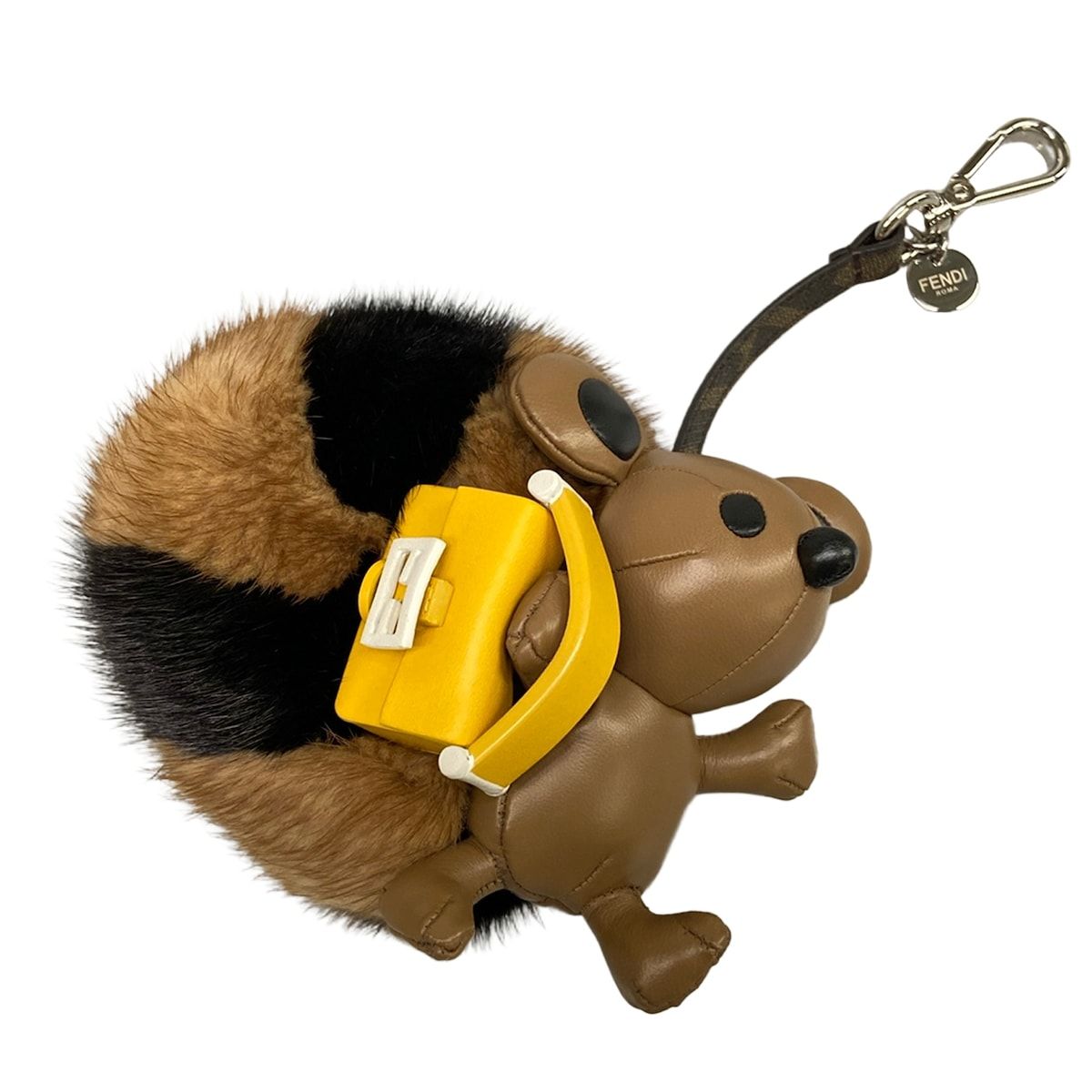 Fendi Key Holder Beige Black Yellow Squirrel Leather Mink