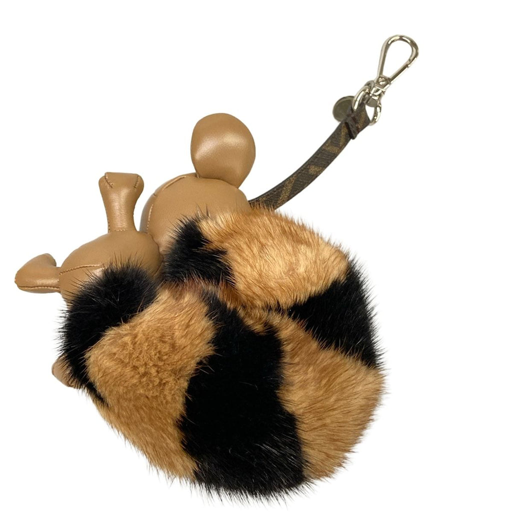 Fendi Key Holder Beige Black Yellow Squirrel Leather Mink — view 2
