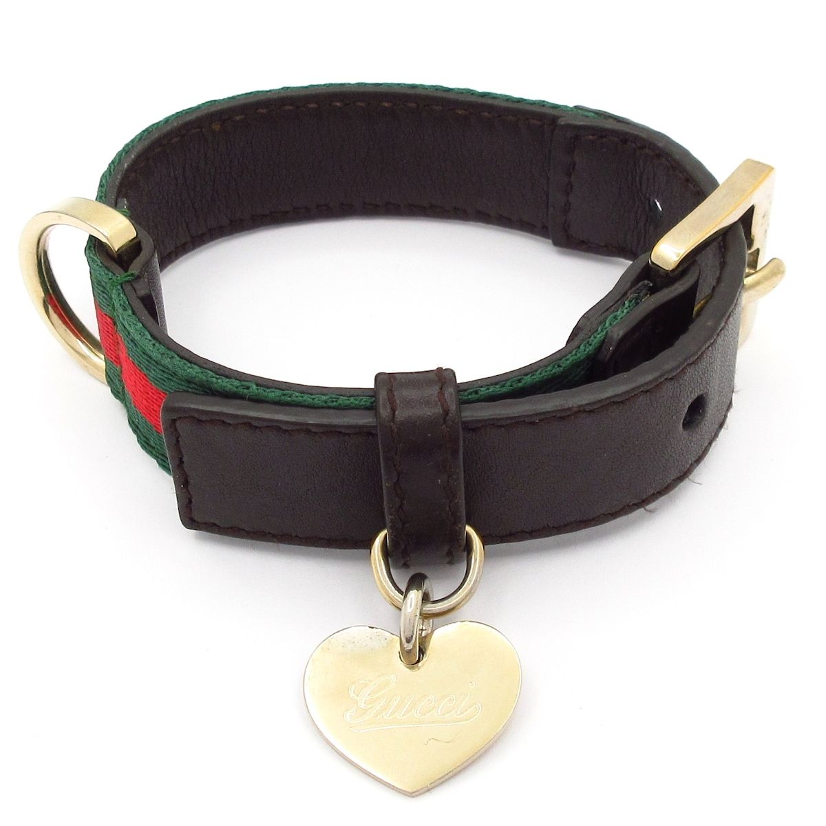 Gucci Bracelet Sherry Leather Dark Brown Green Multi Heart