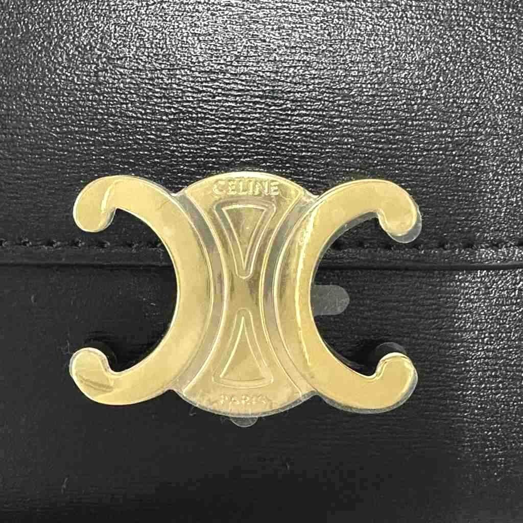 Celine Small Flap Wallet Triomphe Shiny Calfskin Trifold Black — view 8