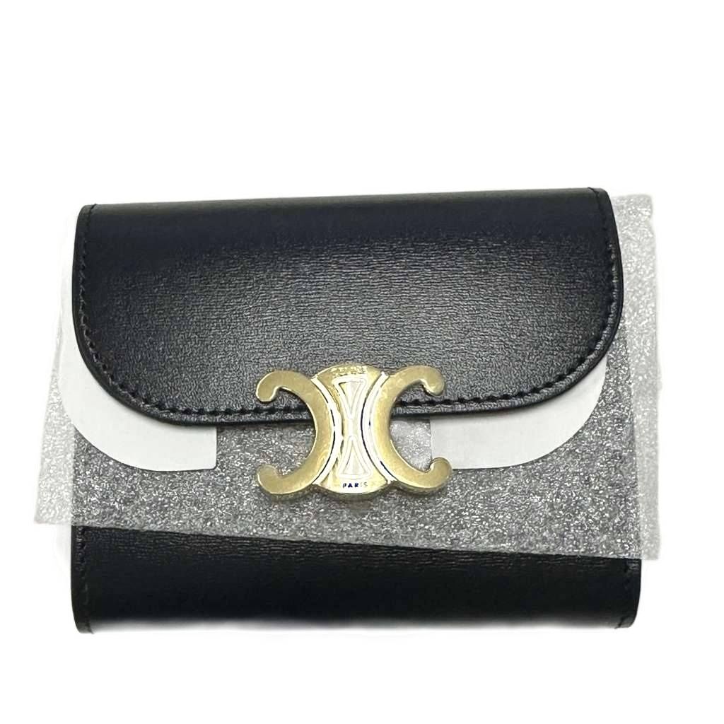 Celine Small Flap Wallet Triomphe Shiny Calfskin Trifold Black — view 7