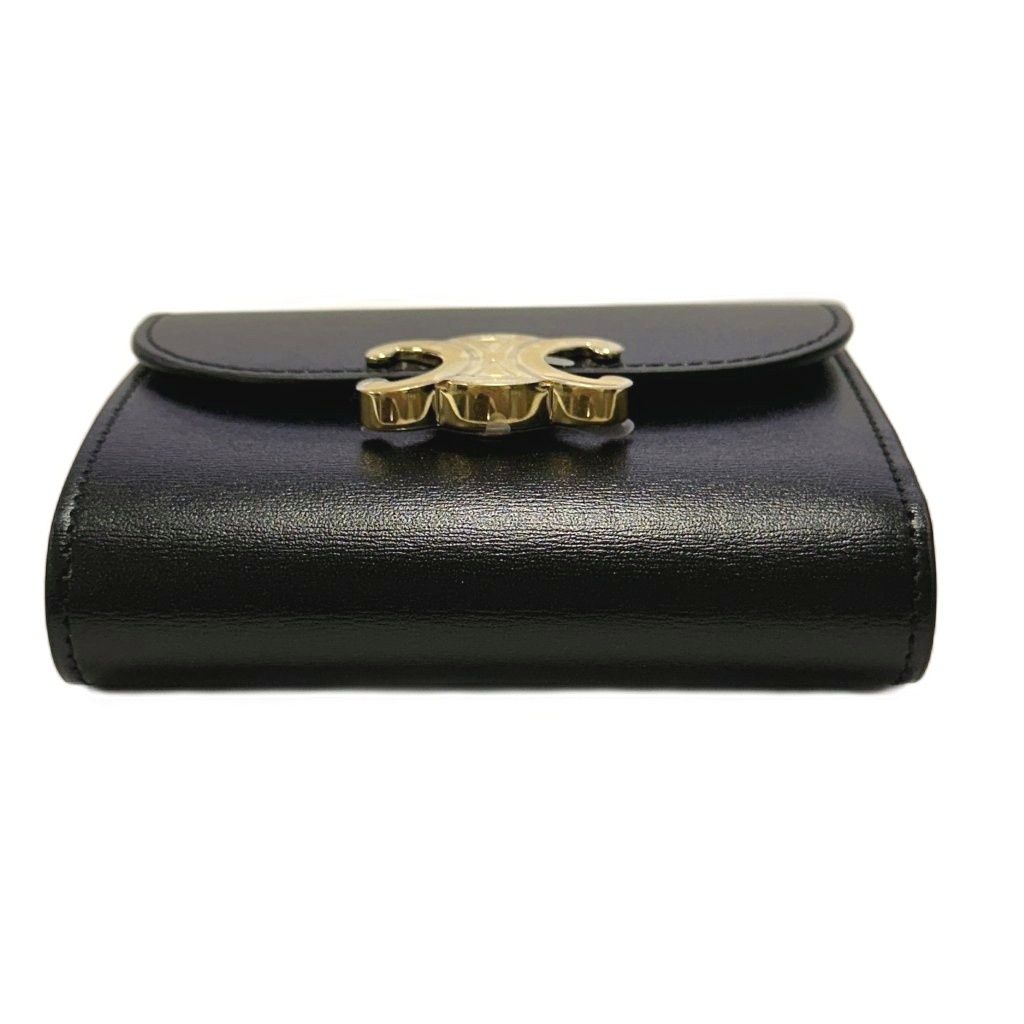 Celine Small Flap Wallet Triomphe Shiny Calfskin Trifold Black — view 4