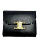 Celine Small Flap Wallet Triomphe Shiny Calfskin Trifold Black