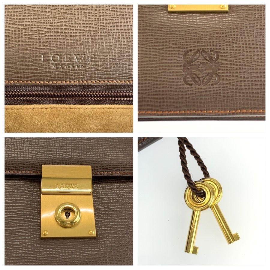 Loewe Anagram Brown Gold Leather Clutch — view 3