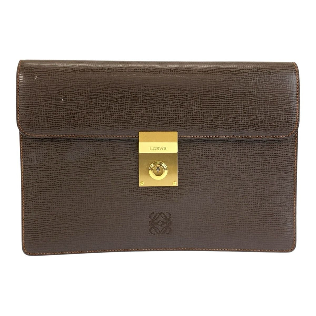 Loewe Anagram Brown Gold Leather Clutch