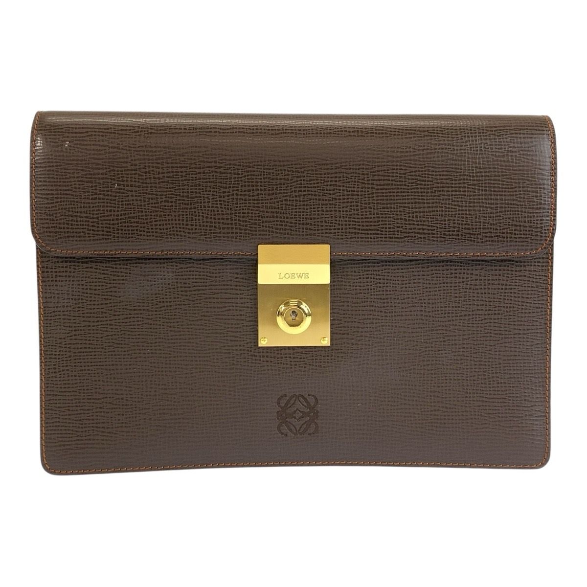 Loewe Anagram Brown Gold Leather Clutch