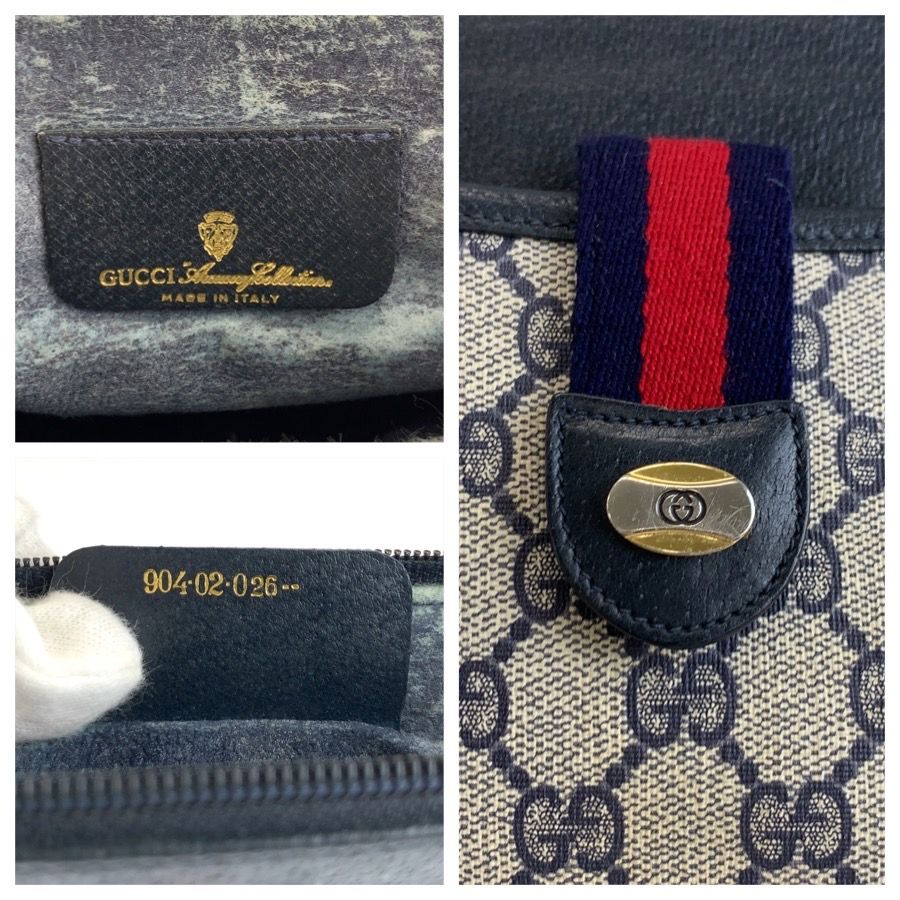 Gucci Vintage Gray Navy GG Supreme Canvas Leather 904 02 026 Shoulder Bag — view 3