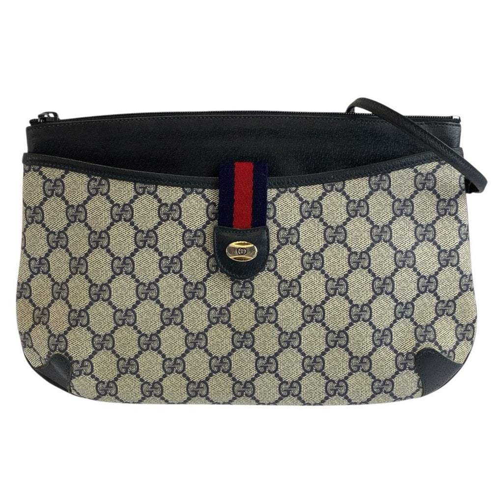 Gucci Vintage Gray Navy GG Supreme Canvas Leather 904 02 026 Shoulder Bag