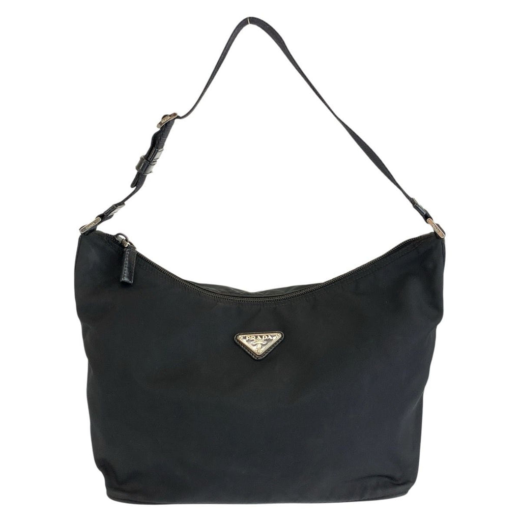 Prada Tessuto Black Silver Nylon Shoulder Bag