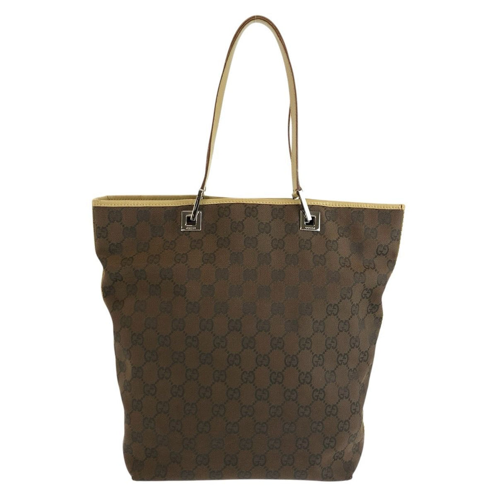 Gucci Brown Yellow Silver GG Canvas Leather Tote Shoulder Bag — view 2