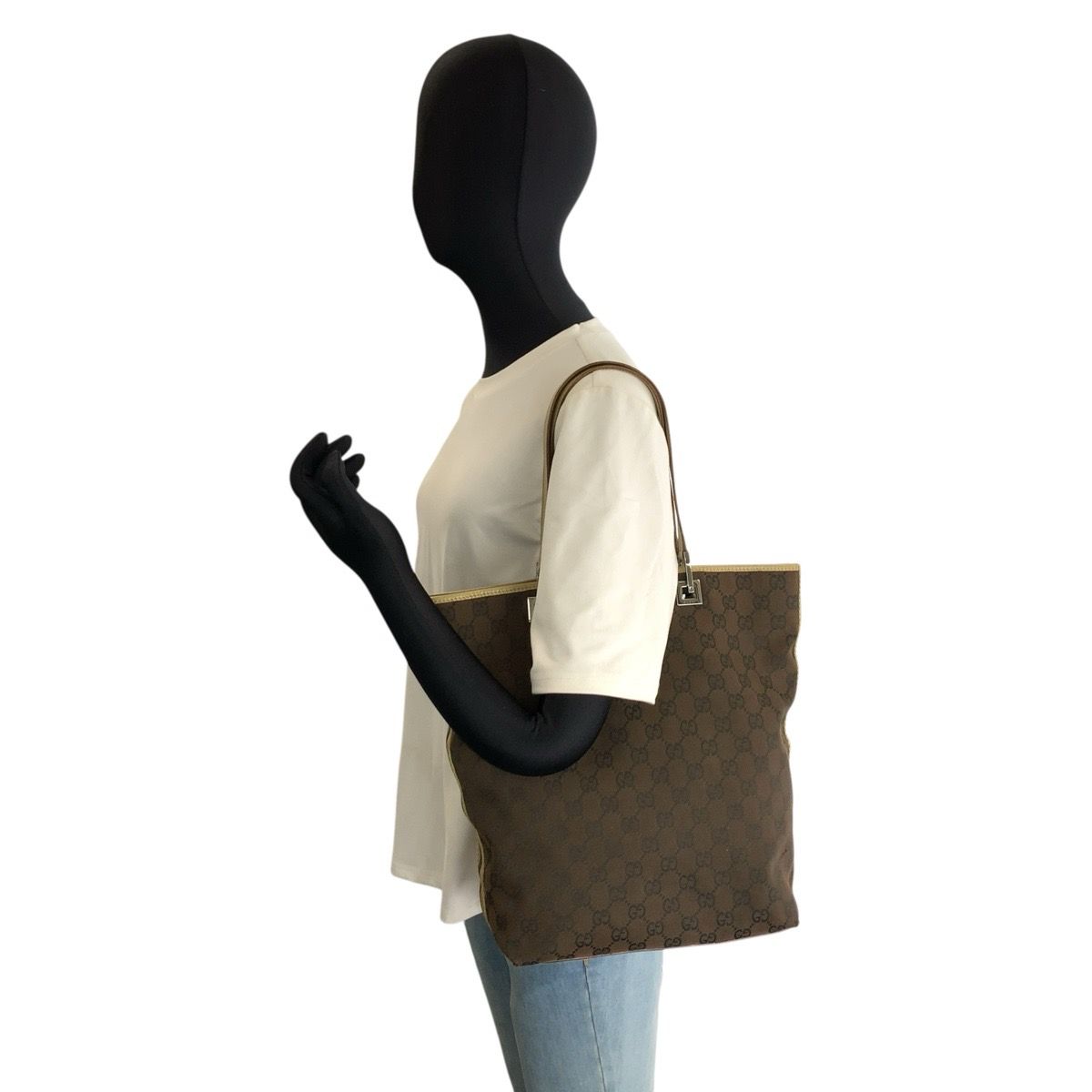 Gucci Brown Yellow Silver GG Canvas Leather Tote Shoulder Bag — view 7