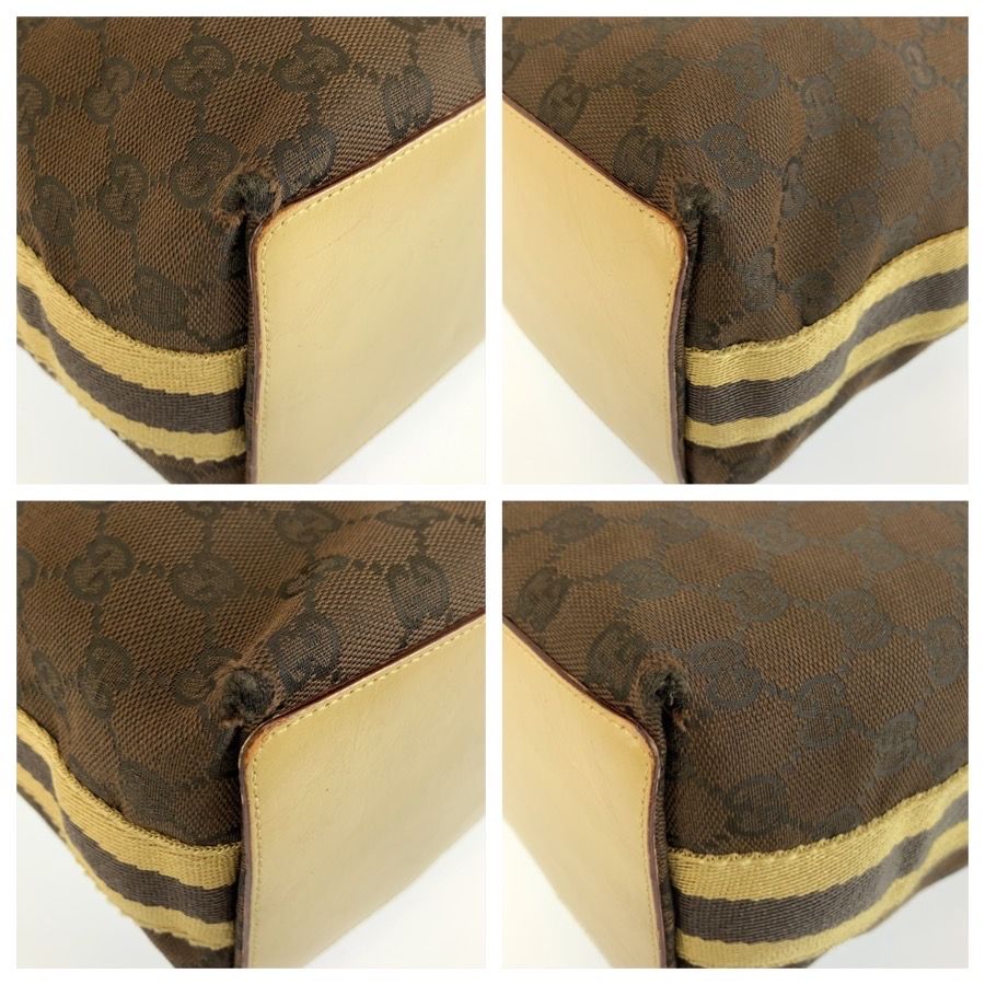 Gucci Brown Yellow Silver GG Canvas Leather Tote Shoulder Bag — view 4