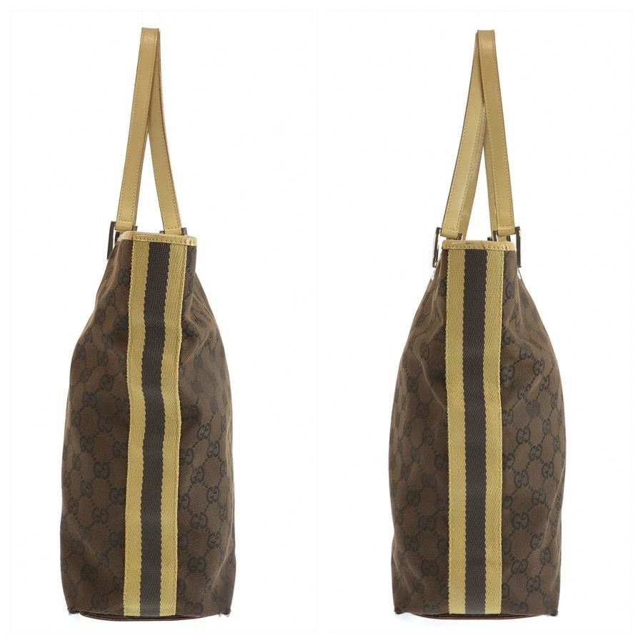 Gucci Brown Yellow Silver GG Canvas Leather Tote Shoulder Bag — view 8