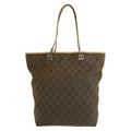 Gucci Brown Yellow Silver GG Canvas Leather Tote Shoulder Bag