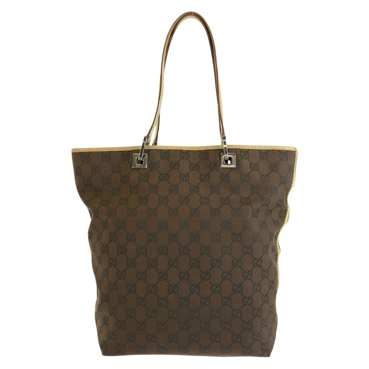Gucci Brown Yellow Silver GG Canvas Leather Tote Shoulder Bag