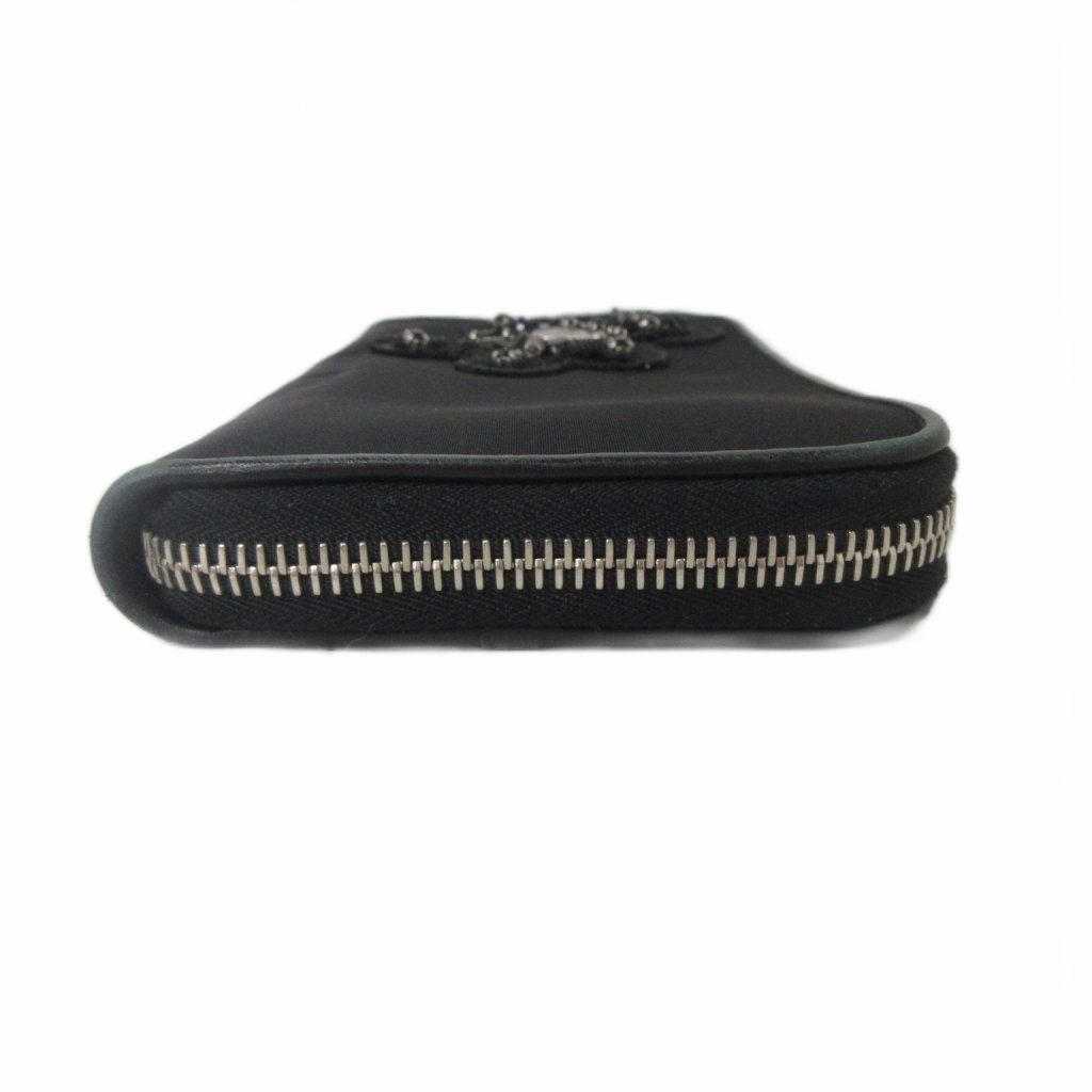 Prada Wallet Zip Closure Logo Triangle Plate Bijou Bear Black — view 3