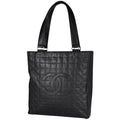 Chanel Tote Bag CC Logo Choco Bar Leather Black