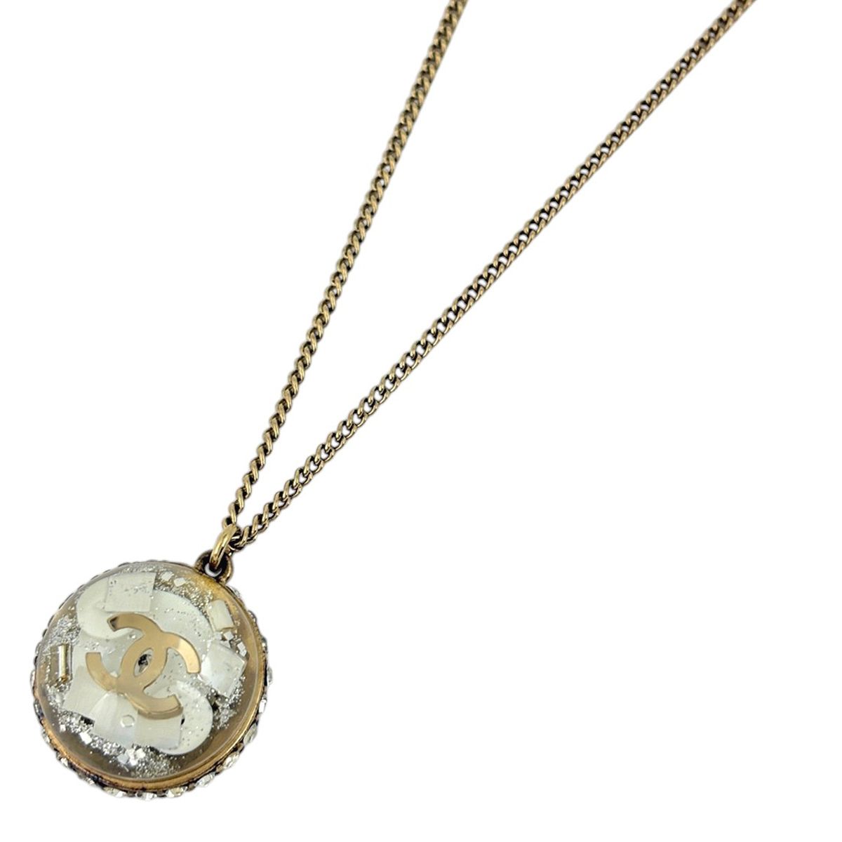 Chanel Necklace CC Logo Dome Shape Rhinestone Gold