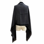 Hermes Cashmere Silk Blend Logo Chain Pattern Fringe Shawl Black Gray Scarf — view 5