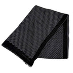 Hermes Cashmere Silk Blend Logo Chain Pattern Fringe Shawl Black Gray Scarf