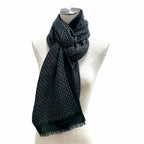 Hermes Cashmere Silk Blend Logo Chain Pattern Fringe Shawl Black Gray Scarf — view 6
