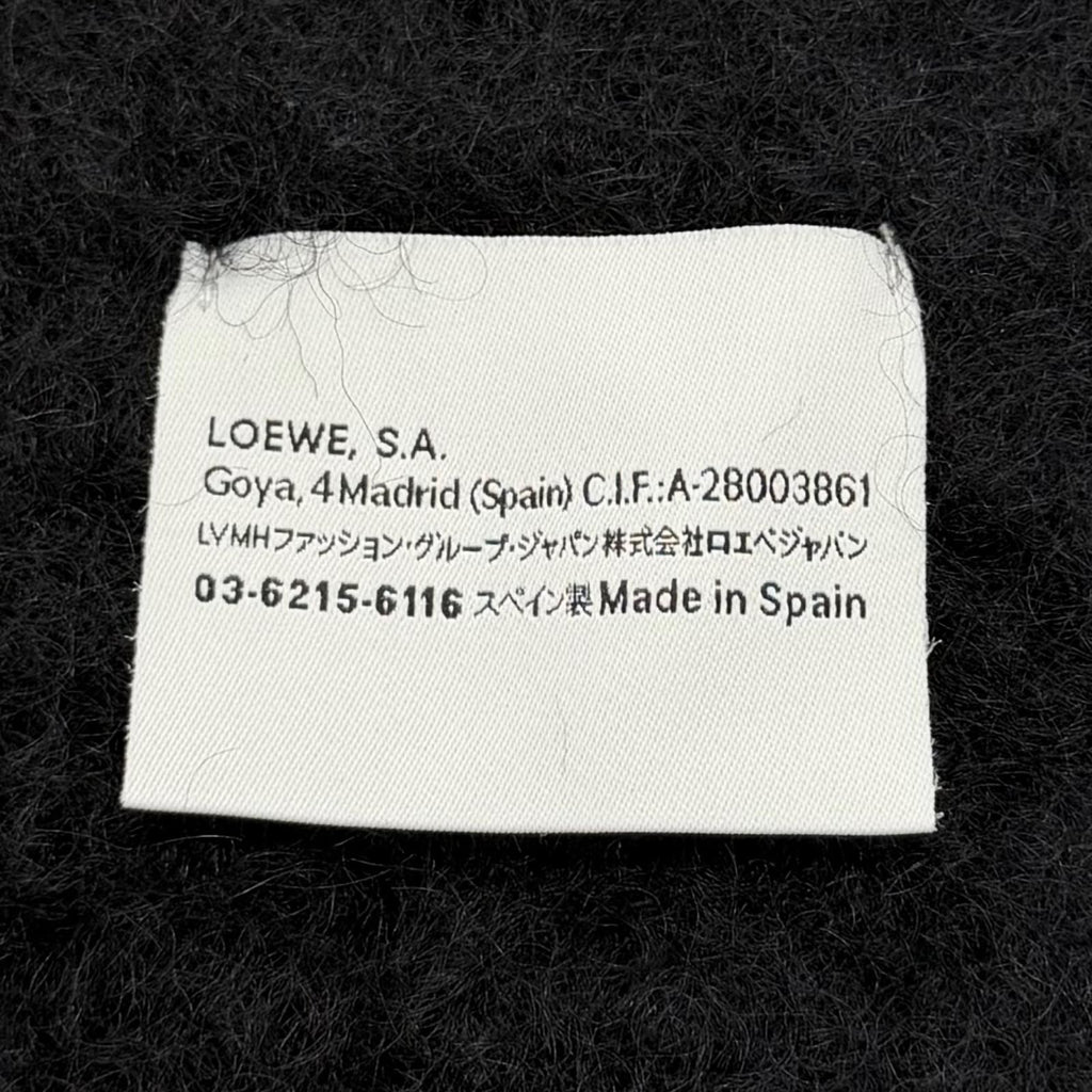 Loewe Mohair Wool Blend Leather Anagram Patch Fringe Scarf Black — view 8