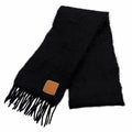 Loewe Mohair Wool Blend Leather Anagram Patch Fringe Scarf Black