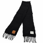 Loewe Mohair Wool Blend Leather Anagram Patch Fringe Scarf Black — view 4