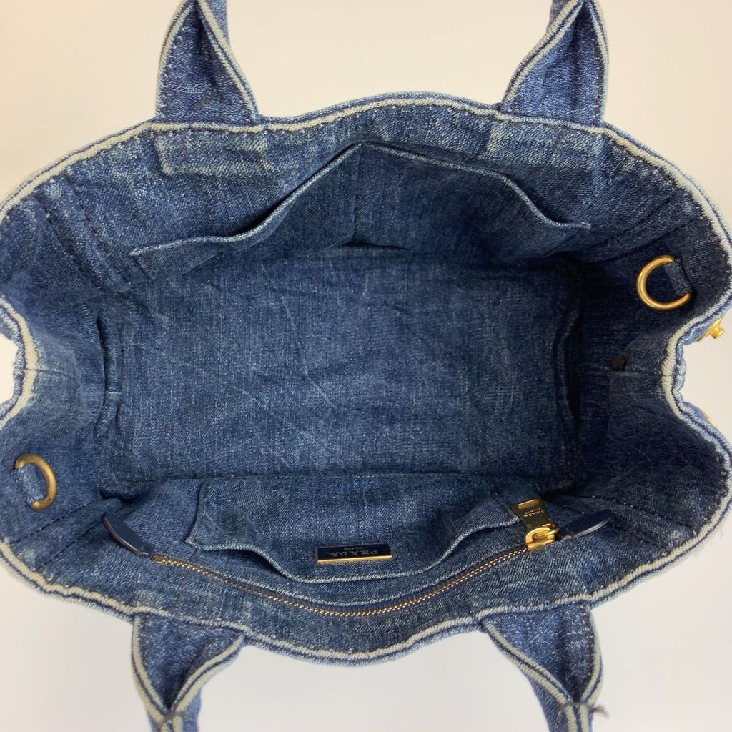 Prada Canapa Blue Gold Denim Tote Shoulder Bag 2-Way — view 8