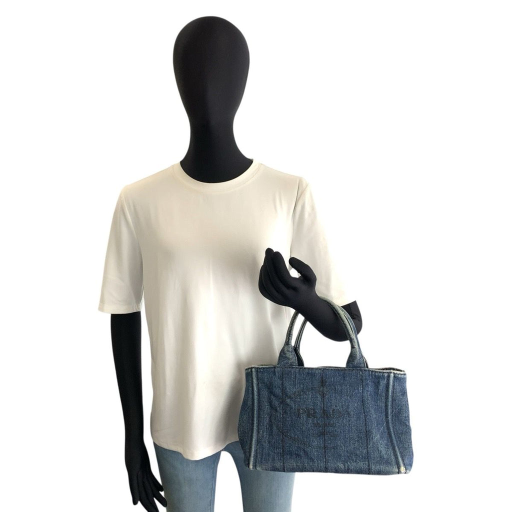 Prada Canapa Blue Gold Denim Tote Shoulder Bag 2-Way — view 6